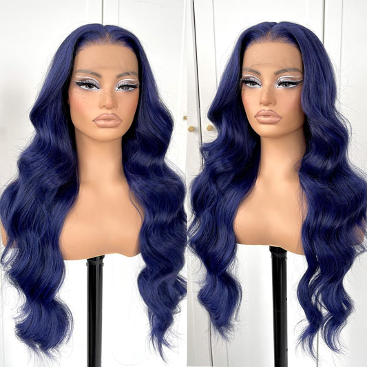 Dark Blue Lace Front Wig Pre Plucked Glueless Synthetic Wig - Hair Plus ME