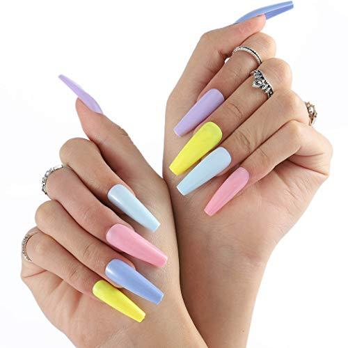 100Pcs Extra Long Coffin Pink Glossy Press on Acrylic Nails - Hair Plus ME