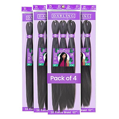 (4 Packs), 100% Kanekalon Hair, 3X per Pack, 52 Inch. Hair Plus ME. *Affordable*