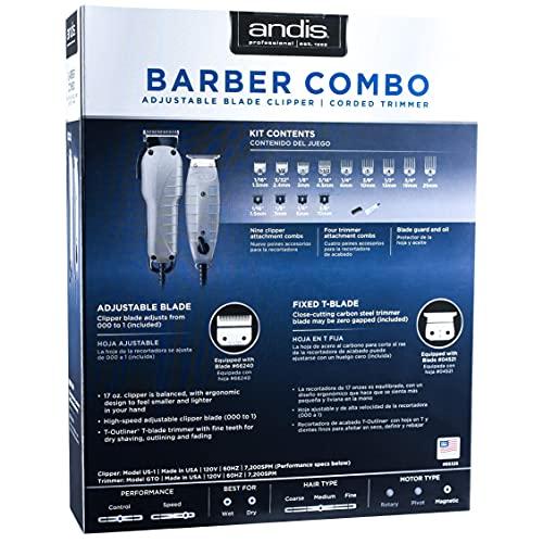 Andis Barber Combo-Powerful High-speed adjustable clipper blade & T-Outliner T-blade trimmer - Hair Plus ME