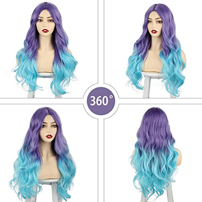 Cosplay Loose Wavy Red Mixed Purple Costume Wig - Hair Plus ME