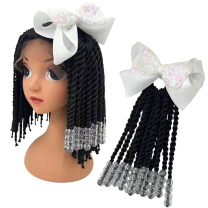 Kids Ponytail Hair Extension Braids w/ Bows and Beads - Hair Plus ME