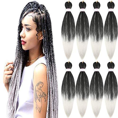 Pre Stretched Braiding Hair Grey - 8 Packs. 24 Inch Two Tone Mixed - Hair Plus ME