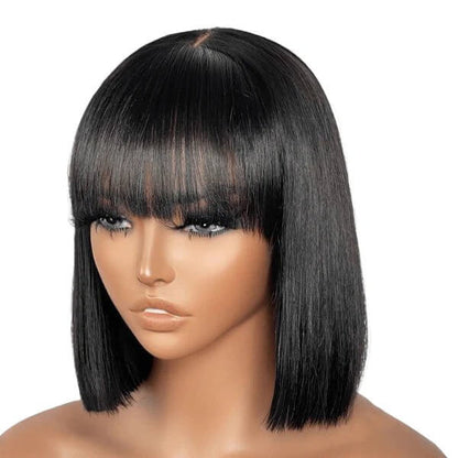 Realistic Yaki Straight Bob With Bangs Minimalist Undetectable Lace Wig - Hair Plus ME