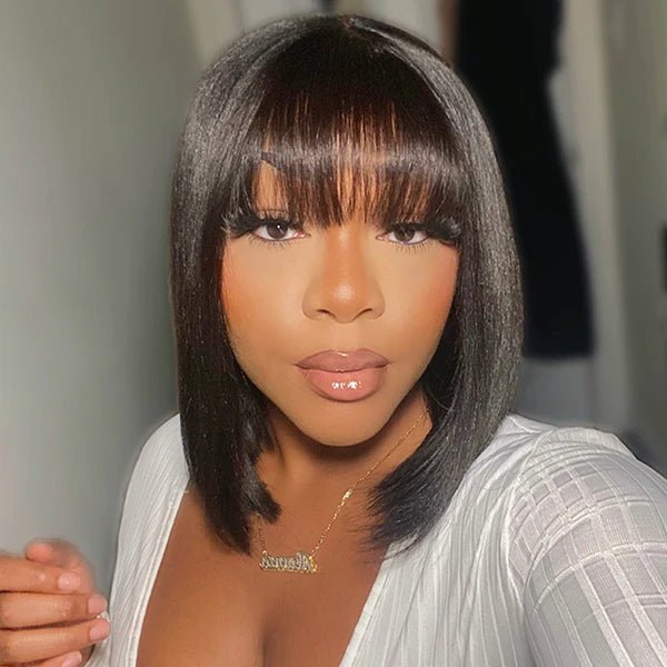 Realistic Yaki Straight Bob With Bangs Minimalist Undetectable Lace Wig - Hair Plus ME